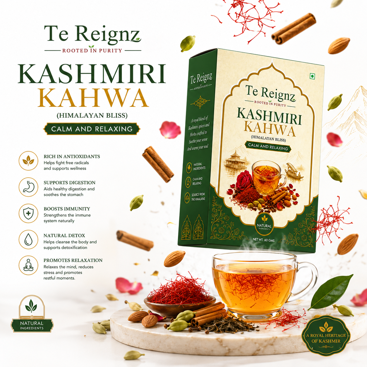 Te Reignz Kashmiri Kahwa Tea 60 Grams - Image 2